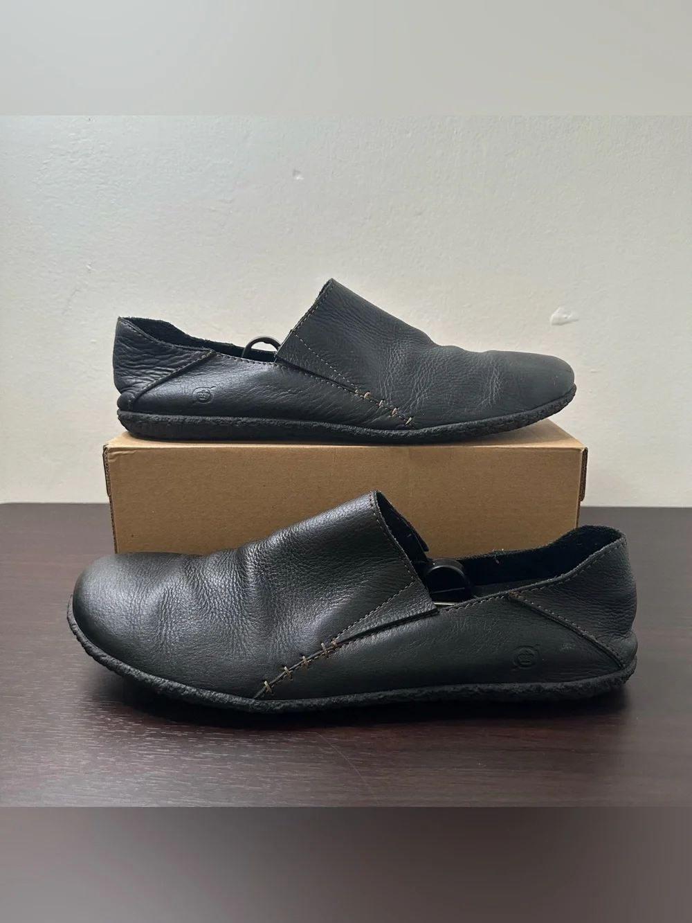 Born Black Leather Minimalist Slip-On Casual Shoes Round Toe Men's 11.5 EU 45.5
